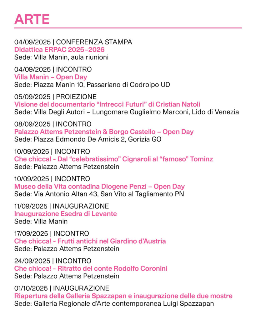 Calendario eventi ERPAC 2025 arte parte 4