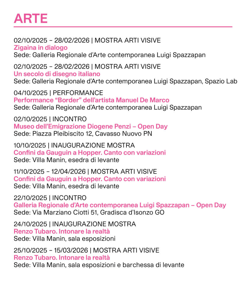 Calendario eventi ERPAC 2025 arte parte